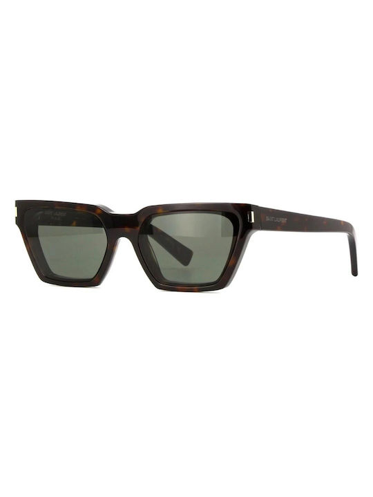 Ysl Women's Sunglasses with Brown Tartaruga Plastic Frame and Green Lens SL 633 002