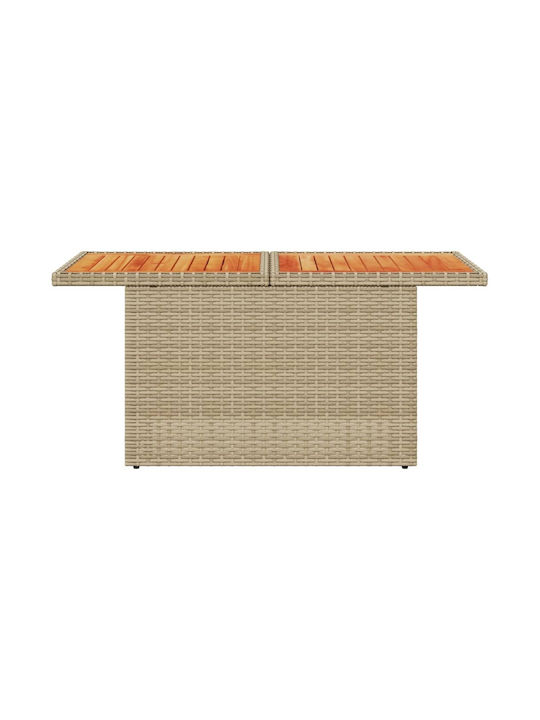 Outdoor Dinner Free Standing Table with Wood Surface and Rattan Frame Natural 100x55x73cm