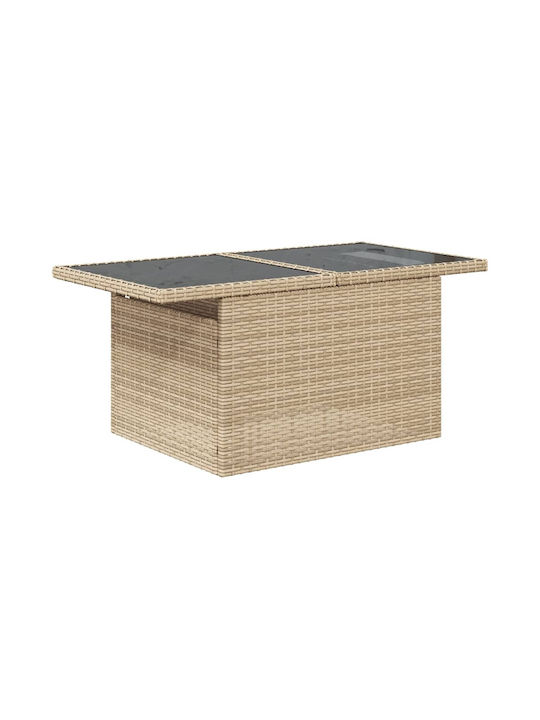 Outdoor Dinner Free Standing Table with Glass Surface and Rattan Frame Natural 100x55x73cm