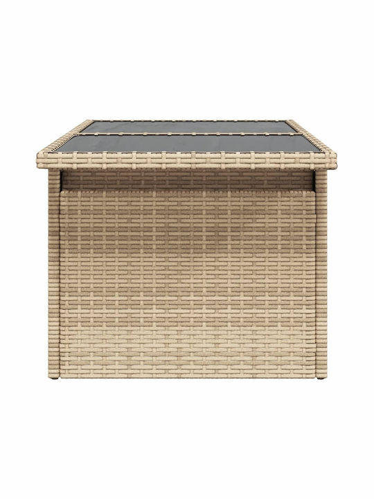 Outdoor Dinner Free Standing Table with Glass Surface and Rattan Frame Natural 100x55x73cm