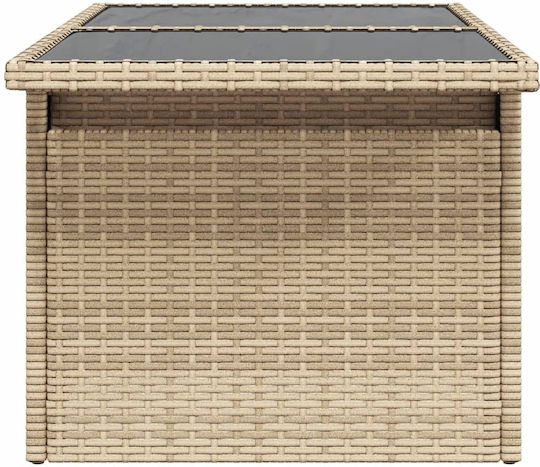 Masa pentru spații exterioare Rattan cu suprafață din sticlă Bej 100x55x73buc