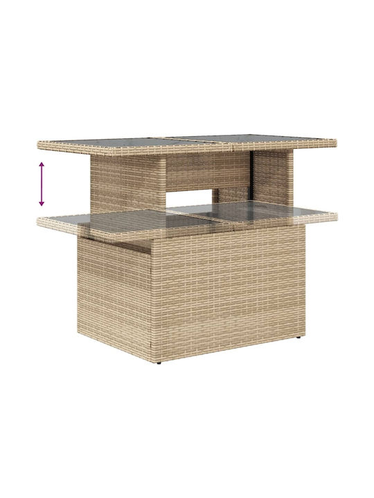 Outdoor Dinner Free Standing Table with Glass Surface and Rattan Frame Natural 100x55x73cm