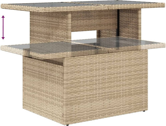 Masa pentru spații exterioare Rattan cu suprafață din sticlă Bej 100x55x73buc