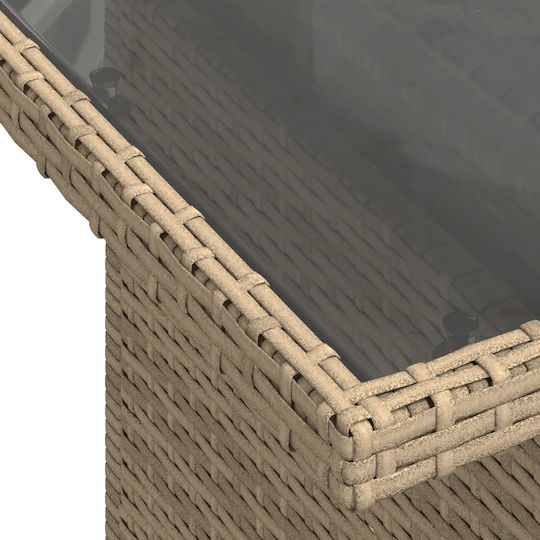 Masa pentru spații exterioare Rattan cu suprafață din sticlă Bej 100x55x73buc