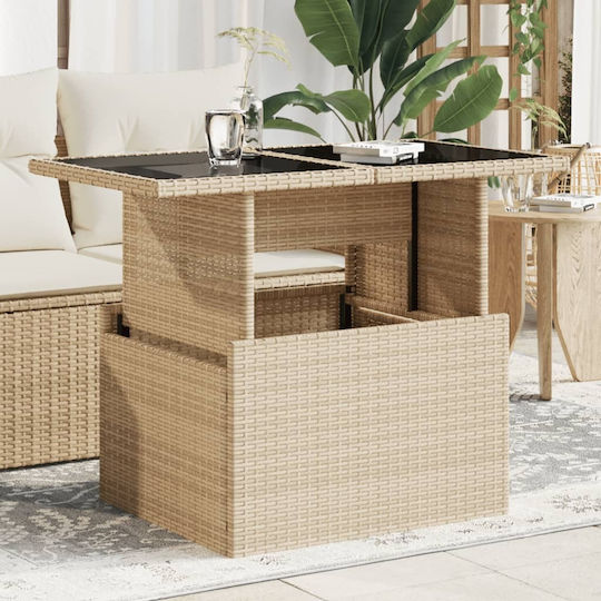 Masa pentru spații exterioare Rattan cu suprafață din sticlă Bej 100x55x73buc