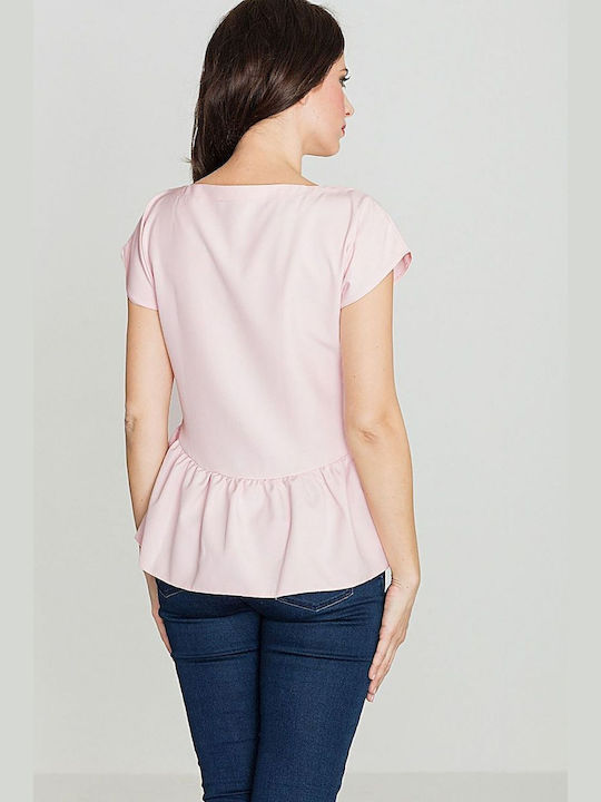 Lenitif Damen Bluse mit V-Ausschnitt Gestreift Rosa