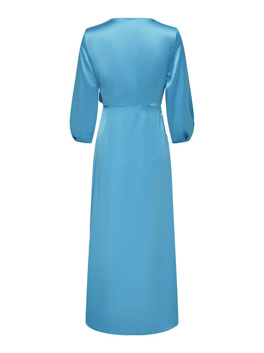 Summer Maxi Dress for Wedding Christening Satin Cyan Blue