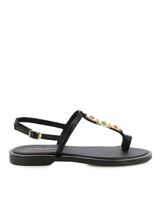 Fratelli Petridi Leather Women's Flat Sandals in Black Color