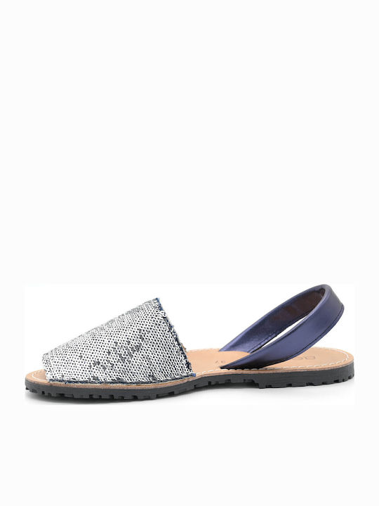 Leather Women's Flat Sandals in Blue Color