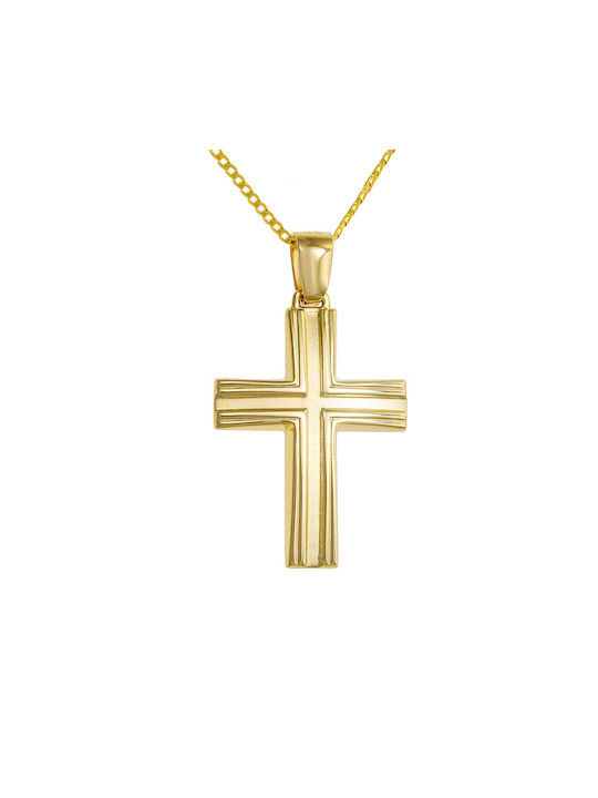 Papoulidis Jewellery Men's Gold Cross 14K Double Sided with Chain