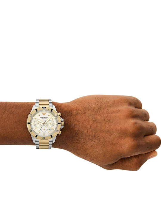 Emporio Armani Sea Explorer Ceas Barbati 43mm Cronograf Baterie cu Brățară Metalică Aurie