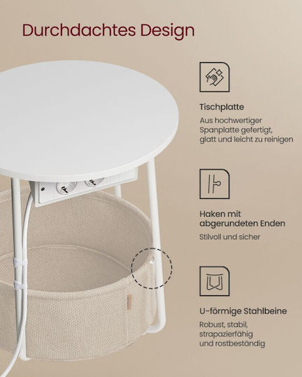 Round Side Table Wooden Matte White / Camel Brown W45xL45xH50cm