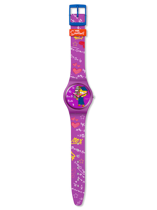 Swatch Unisex Ανδρικό Ρολόι 34mm Μπαταρίας με Μωβ Καουτσούκ Λουράκι