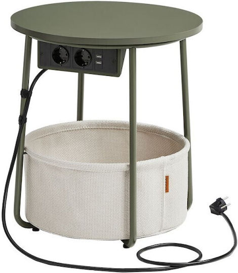 Στρογγυλό Βοηθητικό Τραπεζάκι Ξύλινο Forest Green / Cream White Μ45xΠ45xΥ50εκ.