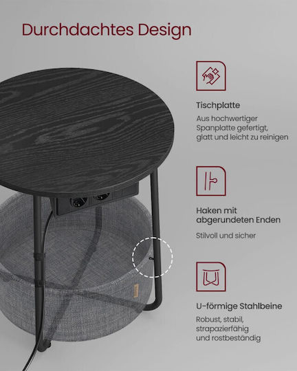 Στρογγυλό Βοηθητικό Τραπεζάκι Ξύλινο Ebony Black / Slate Gray Μ45xΠ45xΥ50εκ.