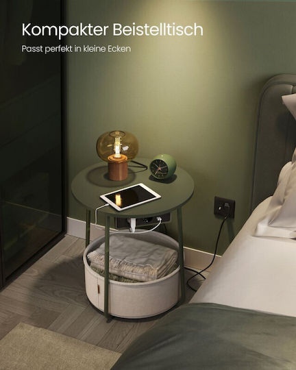 Στρογγυλό Βοηθητικό Τραπεζάκι Ξύλινο Forest Green / Cream White Μ45xΠ45xΥ50εκ.