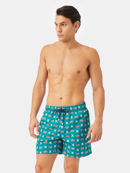 Minerva Men's Swimwear Bermuda Soft Emerald with Patterns