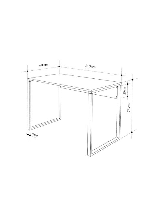 Desk Inna Wooden Black with Metal Legs 110x60x75cm