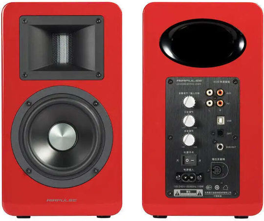 Airpulse A100 Αυτοενισχυόμενα Ηχεία με Bluetooth 100W (Ζεύγος) Κόκκινα