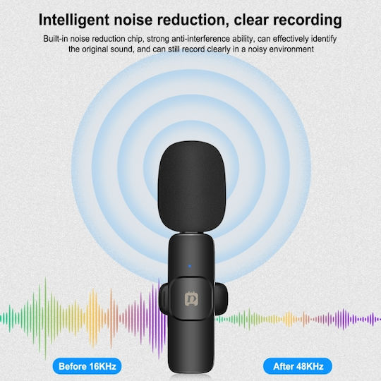 Puluz PU3083B Wireless Microphone Πέτου, Clip On for Mobile
