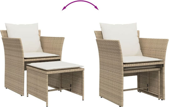 Outdoor-Sessel Rattan Beige mit Kissen 50x50x36εκ.