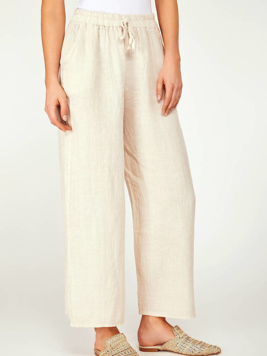 MyCesare Women's Linen Trousers White