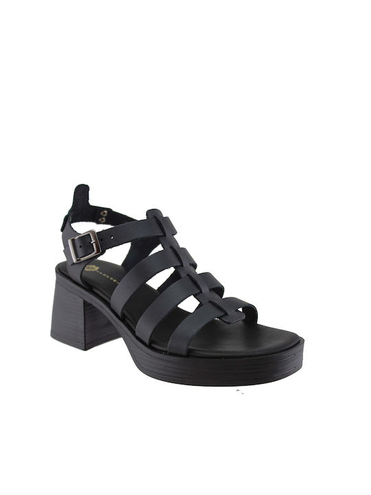 Stefania Leder Damen Sandalen in Schwarz Farbe