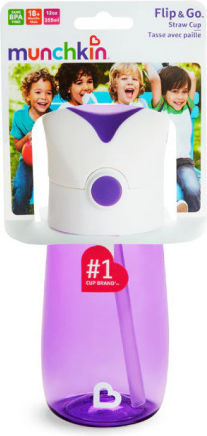 Munchkin Flip & Go Kids Silicone Water Bottle with Straw Purple 355ml