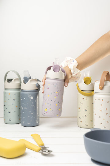 The Cotton Cloud Kids Water Bottle Thermos Stainless Steel with Straw Non Spill 420ml