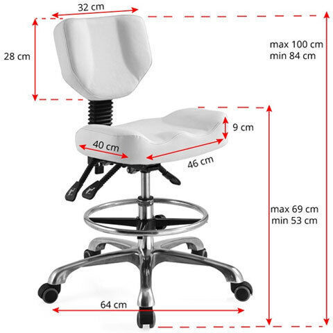 Salon Stools Τροχήλατο Σκαμπό με Πλάτη Λευκό