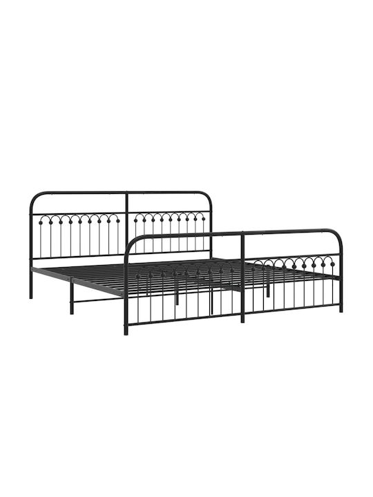 Κρεβάτι King Size Μεταλλικό Μαύρο με Τάβλες για Στρώμα 200x200cm