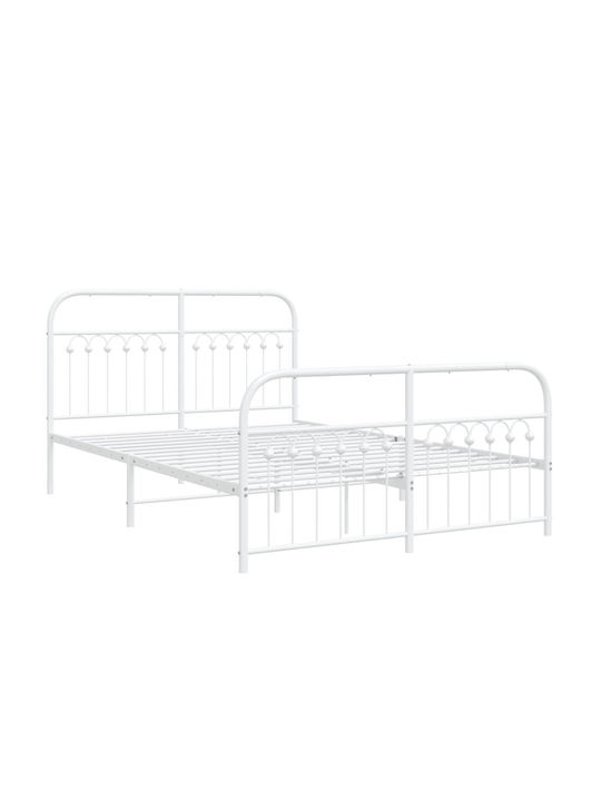 Pat Dublu Metalic Alb cu Lamele pentru Saltea 137x190cm
