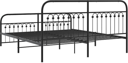 Легло Кингсайз Метално Черно с Ламели за Матрак 183x203см