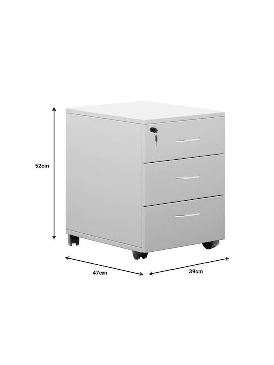 Sertar de Birou Amazon cu Roți, Cheie & Sertare Alb 39x47x52.5cm