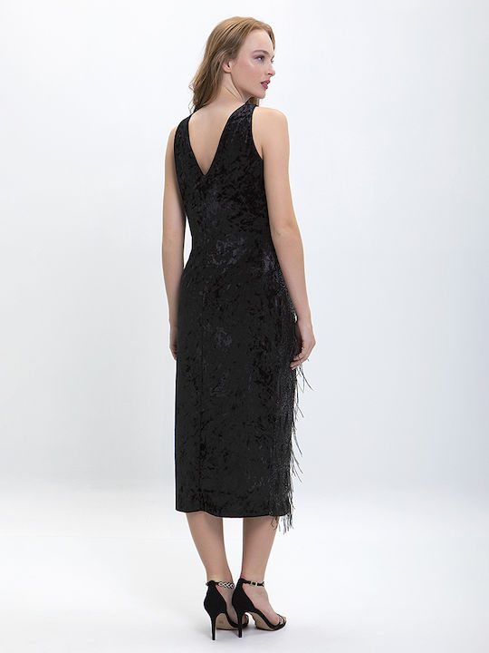 Caractere Midi Evening Dress Velvet Black