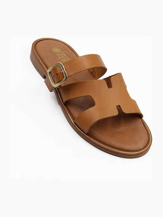 Leder Flache Sandalen für Damen in Braun Farbe