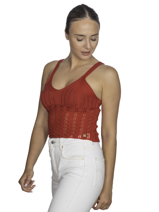 Vera Damen Sommerliche Bluse Baumwoll mit Trägern Rot