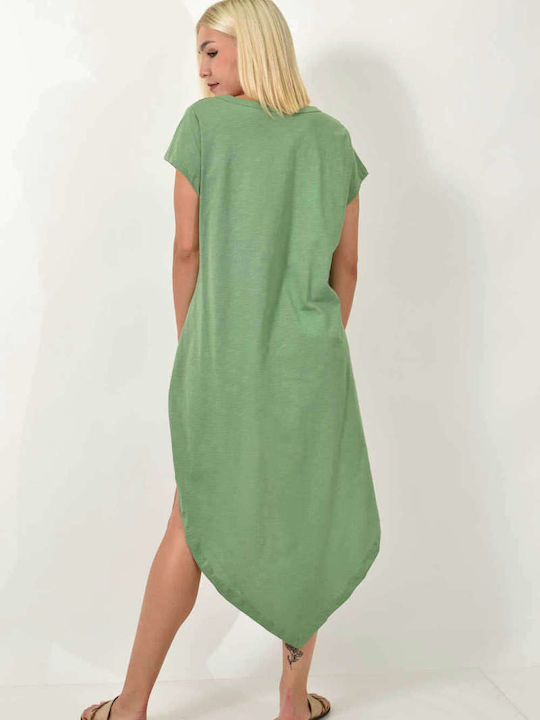 First Woman Women's Blouse Cotton Short Sleeve Green