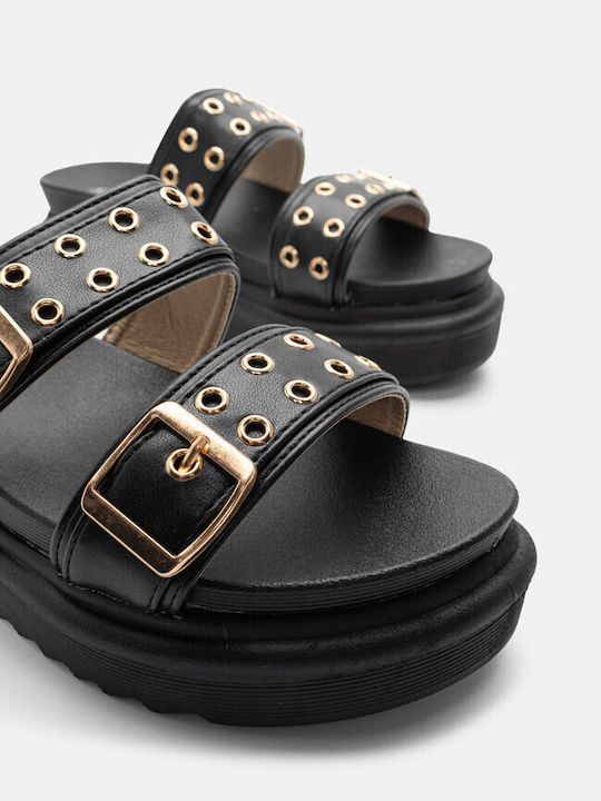 Luigi Flatforms Synthetic Leather Women's Sandals Black