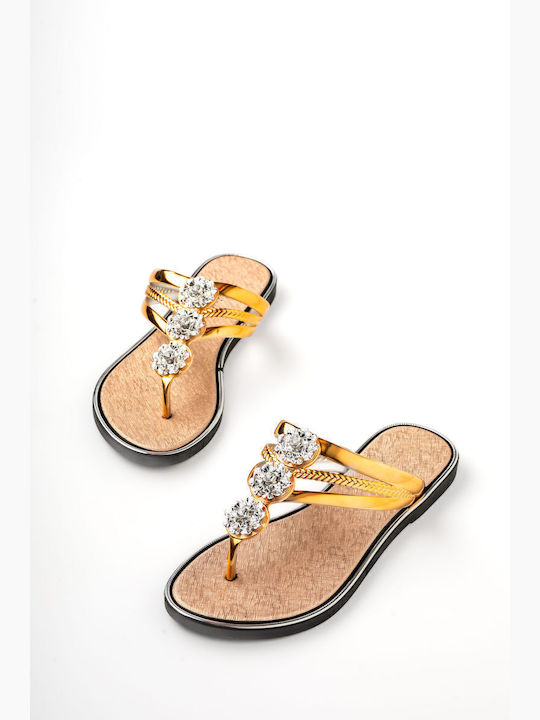 Flache Sandalen für Damen in Gold Farbe