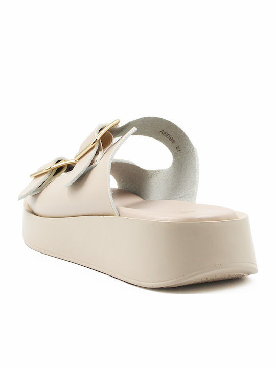 Leather Women's Flat Sandals Beige