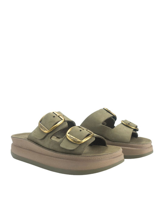 Ζefi Γυναικεία Σανδάλια Flatforms Χακί