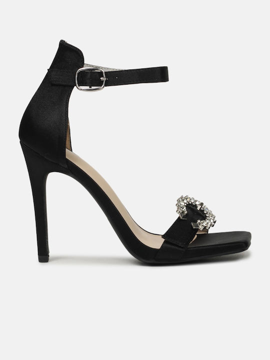 InShoes Fabric Women's Sandals with Strass & Ankle Strap Black