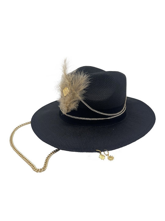 LiebeQueen Γυναικείο Ψάθινο Καπέλο Μαύρο