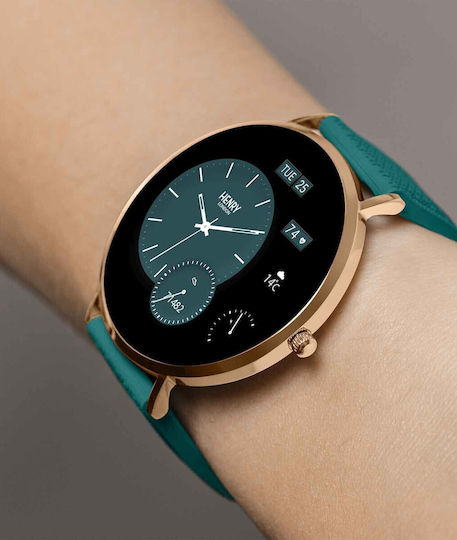Henry London Smart Stainless Steel 43mm Smartwatch με Παλμογράφο (Rose & Teal Silicone)