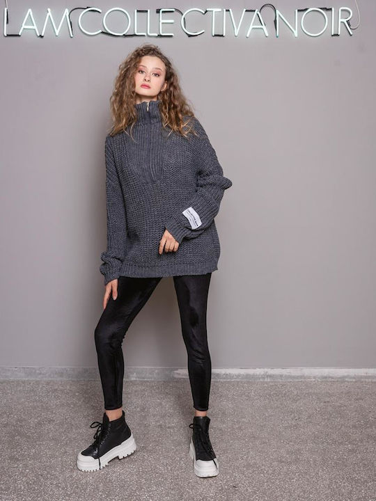 Collectiva Noir Women's Sweater with Zipper Grey