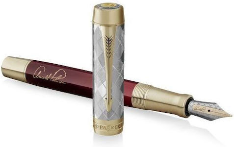 Parker Duofold Füllfederhalter Fein Rote aus Stahl mit Blauer Tintenfarbe