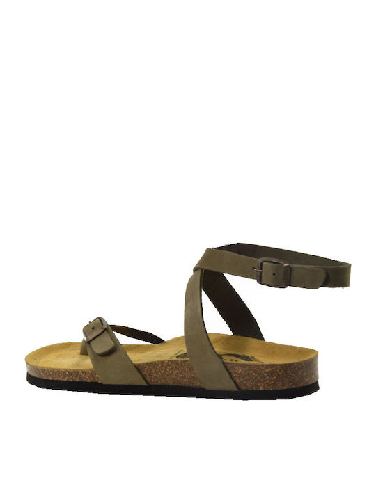 Bankog Leather Women's Flat Sandals Nobuck 2 Khaki