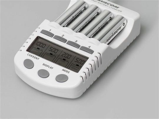 Avacom NASP-4AW-LCD Încărcător 4 Baterii Ni-Cd/Ni-MH Dimensiune AA/AAA în culoarea Alb