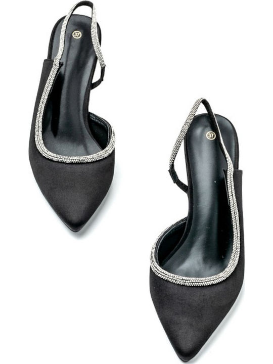 Synthetic Leather Stiletto Black High Heels with Strap